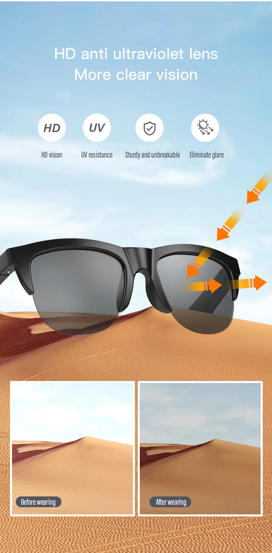 Smart Glasses: Lunettes de Soleil Bluetooth sans Fil